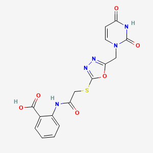 molecular formula C16H13N5O6S B2964777 2-(2-((5-((2,4-dioxo-3,4-dihydropyrimidin-1(2H)-yl)methyl)-1,3,4-oxadiazol-2-yl)thio)acetamido)benzoic acid CAS No. 1091463-10-3
