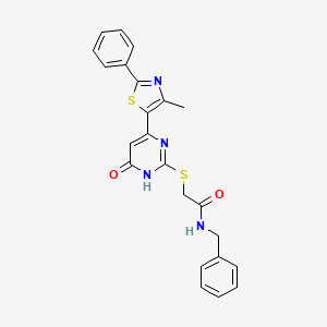 molecular formula C23H20N4O2S2 B2964789 N-苄基-2-((4-(4-甲基-2-苯基噻唑-5-基)-6-氧代-1,6-二氢嘧啶-2-基)硫代)乙酰胺 CAS No. 1115900-98-5