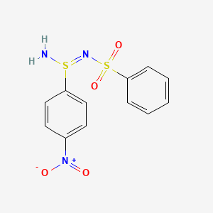 molecular formula C12H11N3O4S2 B2964793 (NE)-N-[amino-(4-nitrophenyl)-lambda4-sulfanylidene]benzenesulfonamide CAS No. 18107-88-5