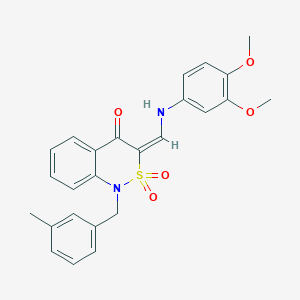 molecular formula C25H24N2O5S B2964799 (3E)-3-{[(3,4-dimethoxyphenyl)amino]methylene}-1-(3-methylbenzyl)-1H-2,1-benzothiazin-4(3H)-one 2,2-dioxide CAS No. 892303-09-2