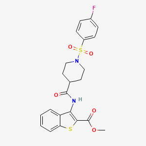 molecular formula C22H21FN2O5S2 B2964801 Methyl 3-(1-((4-fluorophenyl)sulfonyl)piperidine-4-carboxamido)benzo[b]thiophene-2-carboxylate CAS No. 923395-91-9