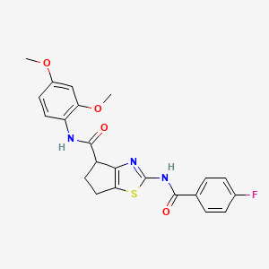 molecular formula C22H20FN3O4S B2964807 N-(2,4-dimethoxyphenyl)-2-(4-fluorobenzamido)-5,6-dihydro-4H-cyclopenta[d]thiazole-4-carboxamide CAS No. 941968-01-0