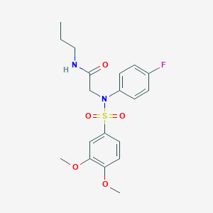 molecular formula C19H23FN2O5S B296481 2-{[(3,4-dimethoxyphenyl)sulfonyl]-4-fluoroanilino}-N-propylacetamide 