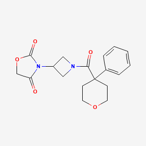 molecular formula C18H20N2O5 B2964815 3-(1-(4-phenyltetrahydro-2H-pyran-4-carbonyl)azetidin-3-yl)oxazolidine-2,4-dione CAS No. 2034493-54-2