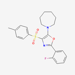 molecular formula C22H23FN2O3S B2964820 1-{2-(2-Fluorophenyl)-4-[(4-methylphenyl)sulfonyl]-1,3-oxazol-5-yl}azepane CAS No. 618862-98-9