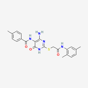 molecular formula C22H23N5O3S B2964822 N-(4-amino-2-((2-((2,5-dimethylphenyl)amino)-2-oxoethyl)thio)-6-oxo-1,6-dihydropyrimidin-5-yl)-4-methylbenzamide CAS No. 888423-08-3