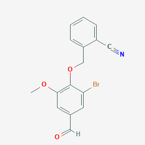 molecular formula C16H12BrNO3 B2964839 2-[(2-Bromo-4-formyl-6-methoxyphenoxy)methyl]benzonitrile CAS No. 872136-77-1