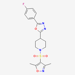 molecular formula C18H19FN4O4S B2964858 2-(1-((3,5-Dimethylisoxazol-4-yl)sulfonyl)piperidin-4-yl)-5-(4-fluorophenyl)-1,3,4-oxadiazole CAS No. 1170627-17-4