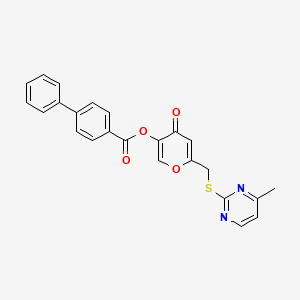 molecular formula C24H18N2O4S B2964877 6-(((4-methylpyrimidin-2-yl)thio)methyl)-4-oxo-4H-pyran-3-yl [1,1'-biphenyl]-4-carboxylate CAS No. 877636-83-4