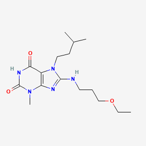 molecular formula C16H27N5O3 B2964878 8-((3-ethoxypropyl)amino)-7-isopentyl-3-methyl-1H-purine-2,6(3H,7H)-dione CAS No. 673493-86-2
