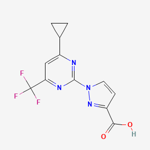 molecular formula C12H9F3N4O2 B2964903 1-[4-Cyclopropyl-6-(trifluoromethyl)pyrimidin-2-yl]pyrazole-3-carboxylic acid CAS No. 1006448-08-3