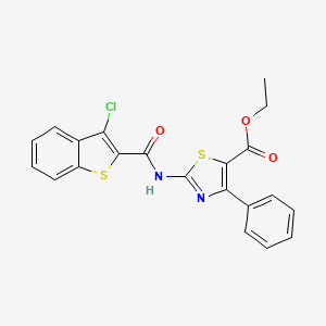 molecular formula C21H15ClN2O3S2 B2964908 Ethyl 2-(3-chlorobenzo[b]thiophene-2-carboxamido)-4-phenylthiazole-5-carboxylate CAS No. 330202-05-6