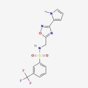 molecular formula C15H13F3N4O3S B2964912 N-((3-(1-methyl-1H-pyrrol-2-yl)-1,2,4-oxadiazol-5-yl)methyl)-3-(trifluoromethyl)benzenesulfonamide CAS No. 2034550-30-4