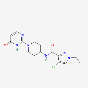 molecular formula C16H21ClN6O2 B2964922 4-chloro-1-ethyl-N-(1-(4-methyl-6-oxo-1,6-dihydropyrimidin-2-yl)piperidin-4-yl)-1H-pyrazole-3-carboxamide CAS No. 1904026-07-8