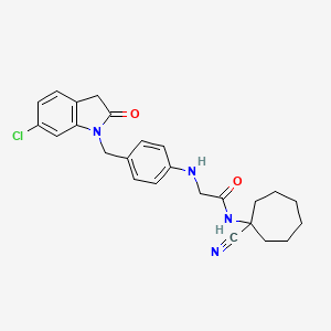 molecular formula C25H27ClN4O2 B2964924 2-[4-[(6-氯-2-氧代-3H-吲哚-1-基)甲基]苯胺基]-N-(1-氰代环庚基)乙酰胺 CAS No. 1240906-08-4