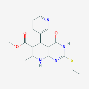 molecular formula C17H18N4O3S B2964929 Methyl 2-(ethylthio)-7-methyl-4-oxo-5-pyridin-3-yl-3,4,5,8-tetrahydropyrido[2,3-d]pyrimidine-6-carboxylate CAS No. 537004-70-9