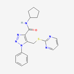 molecular formula C19H20N6OS B2964946 N-环戊基-1-苯基-5-((嘧啶-2-硫基)甲基)-1H-1,2,3-三唑-4-甲酰胺 CAS No. 1105209-26-4