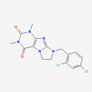 molecular formula C16H15Cl2N5O2 B2964961 8-(2,4-dichlorobenzyl)-1,3-dimethyl-7,8-dihydro-1H-imidazo[2,1-f]purine-2,4(3H,6H)-dione CAS No. 1010927-05-5