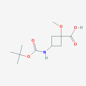 molecular formula C11H19NO5 B2964977 1-Methoxy-3-[(2-methylpropan-2-yl)oxycarbonylamino]cyclobutane-1-carboxylic acid CAS No. 2286195-46-6