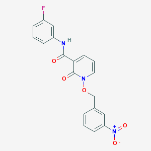molecular formula C19H14FN3O5 B2964981 N-(3-fluorophenyl)-1-((3-nitrobenzyl)oxy)-2-oxo-1,2-dihydropyridine-3-carboxamide CAS No. 847465-05-8