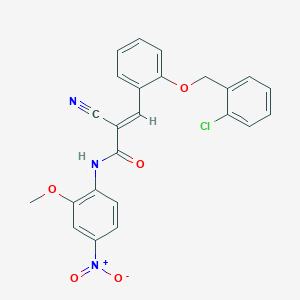 molecular formula C24H18ClN3O5 B2964985 (E)-3-[2-[(2-chlorophenyl)methoxy]phenyl]-2-cyano-N-(2-methoxy-4-nitrophenyl)prop-2-enamide CAS No. 380562-55-0