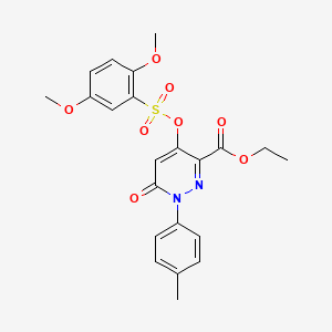 molecular formula C22H22N2O8S B2964987 4-(((2,5-二甲氧基苯基)磺酰基)氧基)-6-氧代-1-(对甲苯基)-1,6-二氢吡哒嗪-3-甲酸乙酯 CAS No. 899959-16-1