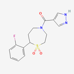 (7-(2-fluorophenyl)-1,1-dioxido-1,4-thiazepan-4-yl)(1H-pyrazol-4-yl)methanone