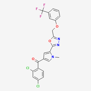 molecular formula C22H14Cl2F3N3O3 B2965026 (2,4-dichlorophenyl)[1-methyl-5-(5-{[3-(trifluoromethyl)phenoxy]methyl}-1,3,4-oxadiazol-2-yl)-1H-pyrrol-3-yl]methanone CAS No. 338418-50-1