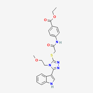 molecular formula C24H25N5O4S B2965029 ethyl 4-(2-((5-(1H-indol-3-yl)-4-(2-methoxyethyl)-4H-1,2,4-triazol-3-yl)thio)acetamido)benzoate CAS No. 852144-92-4
