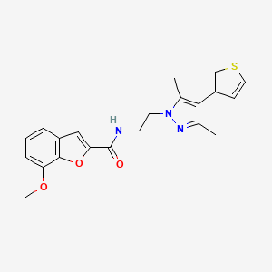 molecular formula C21H21N3O3S B2965046 N-(2-(3,5-dimethyl-4-(thiophen-3-yl)-1H-pyrazol-1-yl)ethyl)-7-methoxybenzofuran-2-carboxamide CAS No. 2034508-03-5