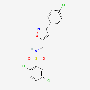 molecular formula C16H11Cl3N2O3S B2965051 2,5-dichloro-N-{[3-(4-chlorophenyl)-5-isoxazolyl]methyl}benzenesulfonamide CAS No. 343372-84-9