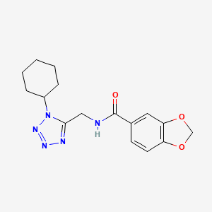 molecular formula C16H19N5O3 B2965052 N-((1-cyclohexyl-1H-tetrazol-5-yl)methyl)benzo[d][1,3]dioxole-5-carboxamide CAS No. 921144-06-1
