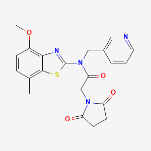 molecular formula C21H20N4O4S B2965056 2-(2,5-二氧代吡咯烷-1-基)-N-(4-甲氧基-7-甲基苯并[d]噻唑-2-基)-N-(吡啶-3-基甲基)乙酰胺 CAS No. 895428-47-4