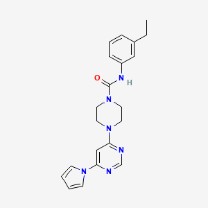 molecular formula C21H24N6O B2965067 4-(6-(1H-吡咯-1-基)嘧啶-4-基)-N-(3-乙基苯基)哌嗪-1-甲酰胺 CAS No. 1421485-07-5