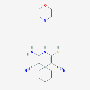 molecular formula C17H25N5OS B2965073 2-Amino-4-sulfanyl-3-azaspiro[5.5]undeca-1,4-diene-1,5-dicarbonitrile;4-methylmorpholine CAS No. 186421-28-3