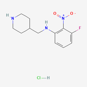 molecular formula C12H17ClFN3O2 B2965076 3-Fluoro-2-nitro-N-(piperidin-4-ylmethyl)aniline hydrochloride CAS No. 1233955-82-2