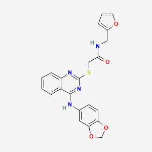 molecular formula C22H18N4O4S B2965082 2-((4-(benzo[d][1,3]dioxol-5-ylamino)quinazolin-2-yl)thio)-N-(furan-2-ylmethyl)acetamide CAS No. 2034355-60-5