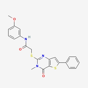 molecular formula C22H19N3O3S2 B2965093 N-(3-methoxyphenyl)-2-((3-methyl-4-oxo-6-phenyl-3,4-dihydrothieno[3,2-d]pyrimidin-2-yl)thio)acetamide CAS No. 1105251-80-6