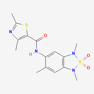 molecular formula C15H18N4O3S2 B2965098 2,4-dimethyl-N-(1,3,6-trimethyl-2,2-dioxido-1,3-dihydrobenzo[c][1,2,5]thiadiazol-5-yl)thiazole-5-carboxamide CAS No. 2034590-72-0