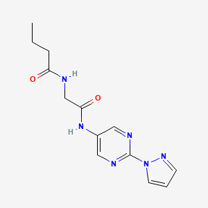 molecular formula C13H16N6O2 B2965115 N-(2-((2-(1H-吡唑-1-基)嘧啶-5-基)氨基)-2-氧代乙基)丁酰胺 CAS No. 1796991-82-6