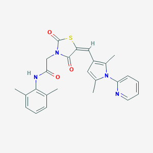 molecular formula C25H24N4O3S B296512 N-(2,6-dimethylphenyl)-2-(5-{[2,5-dimethyl-1-(2-pyridinyl)-1H-pyrrol-3-yl]methylene}-2,4-dioxo-1,3-thiazolidin-3-yl)acetamide 