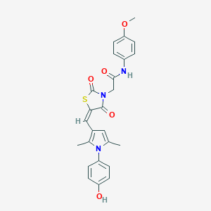 molecular formula C25H23N3O5S B296515 2-(5-{[1-(4-hydroxyphenyl)-2,5-dimethyl-1H-pyrrol-3-yl]methylene}-2,4-dioxo-1,3-thiazolidin-3-yl)-N-(4-methoxyphenyl)acetamide 