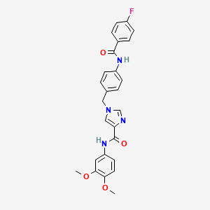 molecular formula C26H23FN4O4 B2965155 N-(3,4-dimethoxyphenyl)-1-(4-(4-fluorobenzamido)benzyl)-1H-imidazole-4-carboxamide CAS No. 1251635-30-9