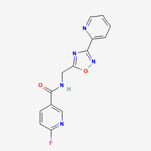 molecular formula C14H10FN5O2 B2965158 6-Fluoro-N-[(3-pyridin-2-yl-1,2,4-oxadiazol-5-yl)methyl]pyridine-3-carboxamide CAS No. 1465311-88-9