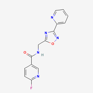 molecular formula C14H10FN5O2 B2965158 6-氟-N-[(3-吡啶-2-基-1,2,4-恶二唑-5-基)甲基]吡啶-3-甲酰胺 CAS No. 1465311-88-9