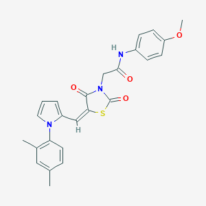 molecular formula C25H23N3O4S B296517 2-[(5E)-5-{[1-(2,4-dimethylphenyl)-1H-pyrrol-2-yl]methylidene}-2,4-dioxo-1,3-thiazolidin-3-yl]-N-(4-methoxyphenyl)acetamide 
