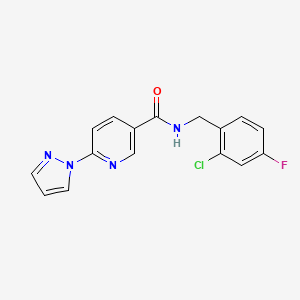 molecular formula C16H12ClFN4O B2965172 N-(2-氯-4-氟苄基)-6-(1H-吡唑-1-基)烟酰胺 CAS No. 1251684-42-0
