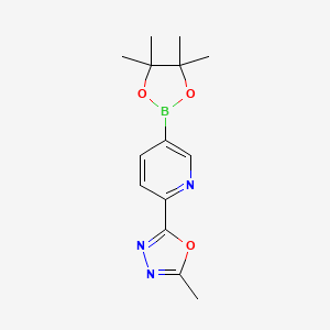 molecular formula C14H18BN3O3 B2965173 2-Methyl-5-(5-(4,4,5,5-tetramethyl-1,3,2-dioxaborolan-2-YL)pyridin-2-YL)-1,3,4-oxadiazole CAS No. 1217273-74-9