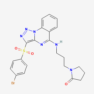 molecular formula C22H21BrN6O3S B2965209 1-(3-((3-((4-Bromophenyl)sulfonyl)-[1,2,3]triazolo[1,5-a]quinazolin-5-yl)amino)propyl)pyrrolidin-2-one CAS No. 895649-07-7