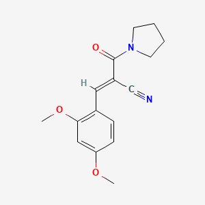 molecular formula C16H18N2O3 B2965225 (E)-3-(2,4-dimethoxyphenyl)-2-(pyrrolidine-1-carbonyl)prop-2-enenitrile CAS No. 454669-83-1